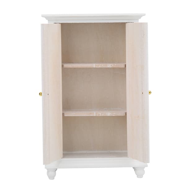 Miniature Dukkehus Garderobe Hvid Træ Dobbelt Dør Husholdningsskab