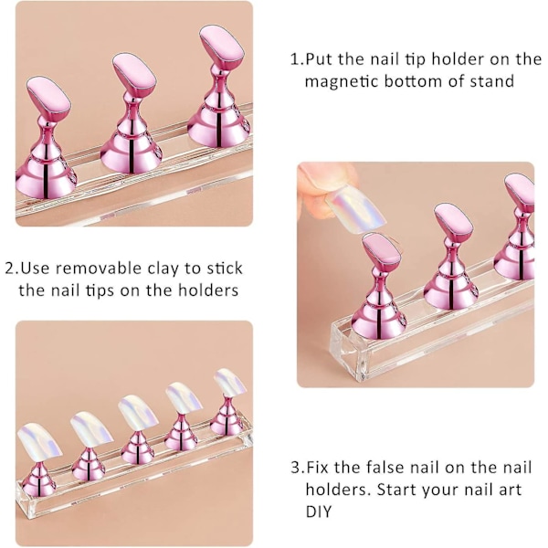 Akryl negl displaystativ - Magnetisk neglpraksisstativ for falsk negl manikyrverktøy (rosa)