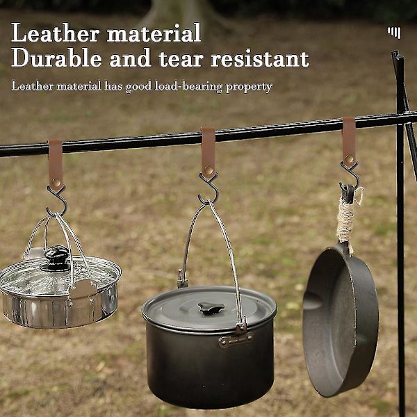 Læder S-kroge Sæt - 8stk | Metalophængskroge til Camping, Barnevogne Mud brown