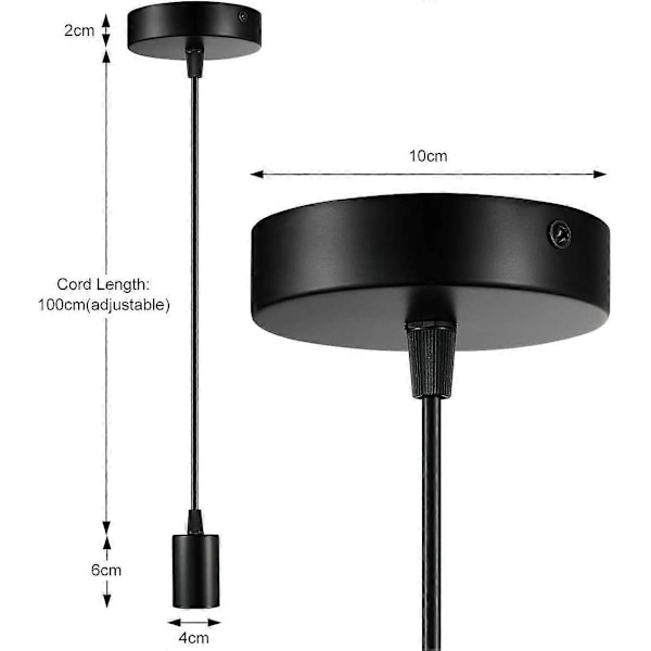 Metall pendellampa, E27 lamphållare med kabel, 100CM pendelkabel, upphängningskabel, idealisk för takbelysning, svart