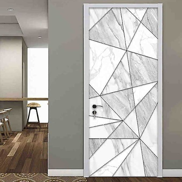 Självhäftande Dörrdekor 3D Geometrisk Marmortextur Dekoration Fototapet Väggdekaler Vardagsrum Sovrum Smycken Mural