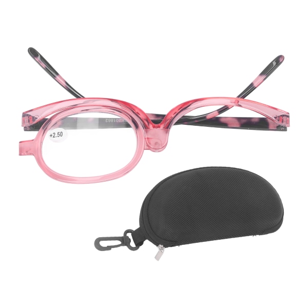 Sminkebriller Lett sammenleggbare, roterende enkeltglass forstørrende kosmetiske briller for kvinner med stilig etui +2,50