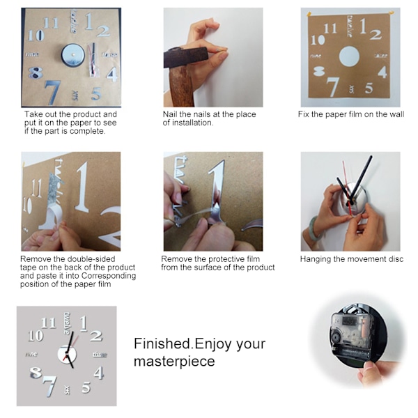 3D DIY veggklokke speiloverflate vegg kvartsklokke hjemmedekor for stue soverom