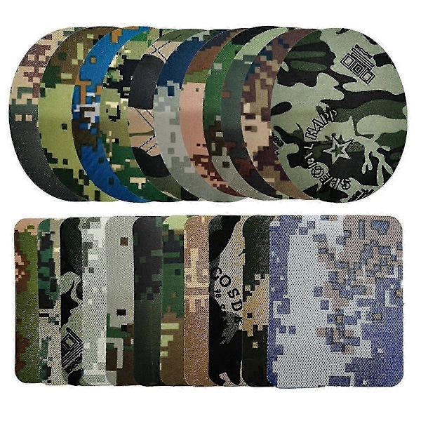 22 Kamouflage Tyglappar Stryk på Applikationer Kläder Reparationslappar kompatibla med Jackor Jeans Hattar Väskor