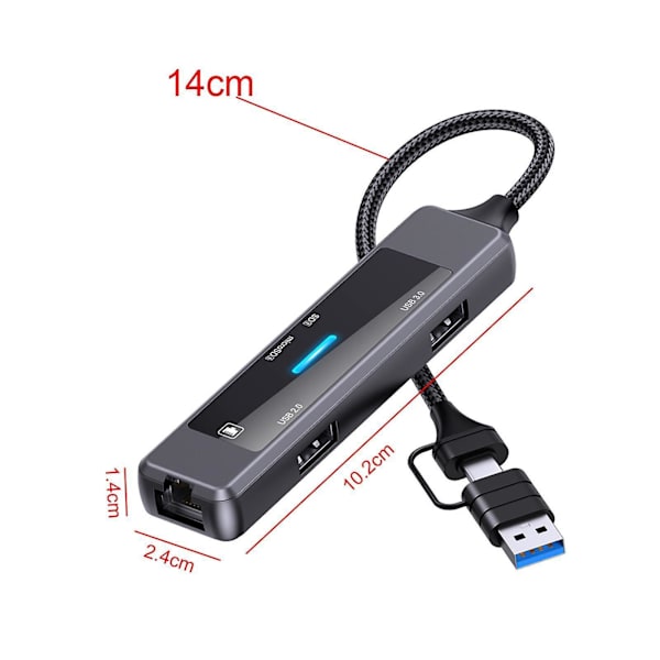 5-i-1 USB C-hub, portabel USB C-splitter för tangentbord, laptop, USB-minne
