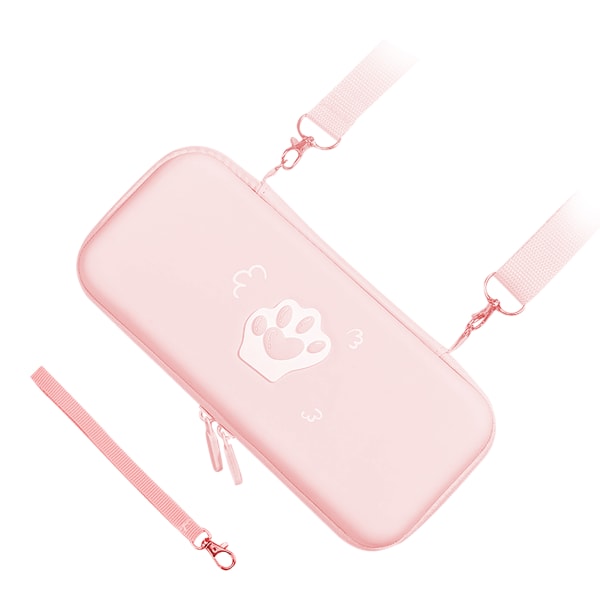 Söpö kissan tassun case PU-nahkainen kova cover olkahihnalla ja käsiköydellä Switch-pelikonsoliin Lovely Pink