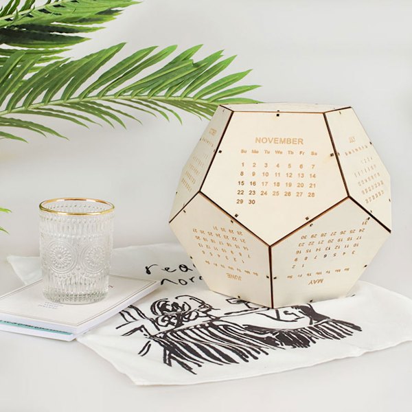 2020 Unik DIY Tregulvkalender Geometrisk Tredimensjonal Skrivebordskalender Hjemmekontor OrnamentKhaki
