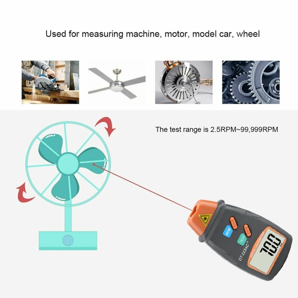 Digitaalinen kädessä pidettävä laserkierroslukumittari, kosketukseton RPM-testeri, nopeusmittarityökalu