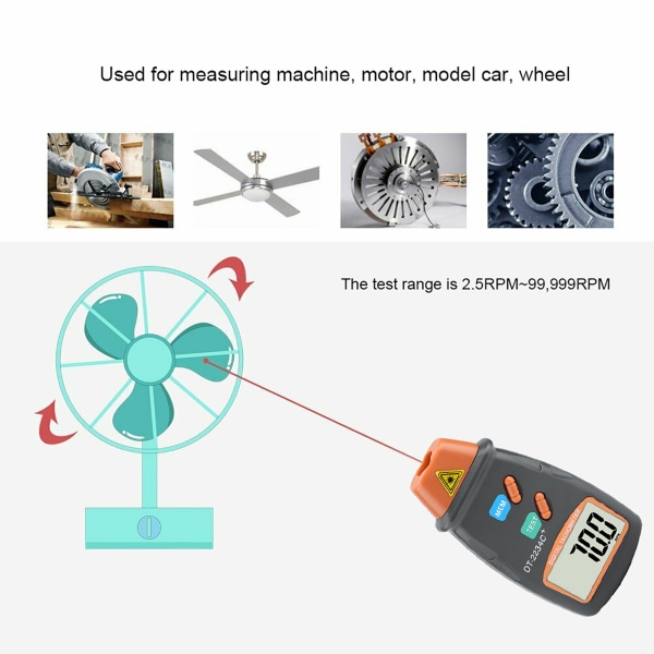 Digital håndholdt laseromdrejningstæller Berøringsfri RPM-tester Hastighedsmålerværktøj