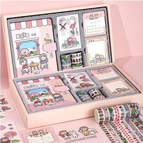 Scrapbooking-kit Exquisit Söt Cartoon Tema Flickhandbok Set Estetisk DIY Journaling Supplies Kit för Barn Fritid Måltid
