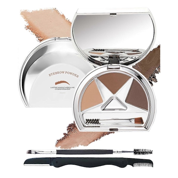 Ögonbrynspuder Makeup Kit, 3 Färger Ögonbrynspuder Långvarig Vattentät, Tonat Ögonbrynspuder Medium Mörkgrå Brun Brynutfyllnad