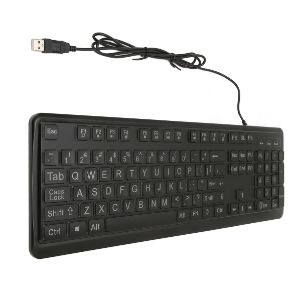 Stortrykt tastatur Store fede bogstaver 104 taster Standard fuld størrelse USB-kablet Hvid LED-baggrundsbelyst computertastatur