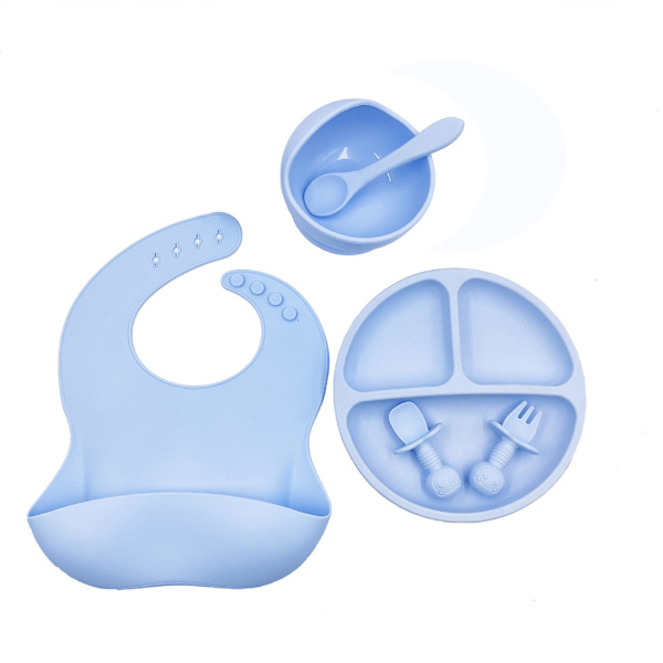 Babyspisesæt: BPA-fri silikone middagstallerken og bestiksæt