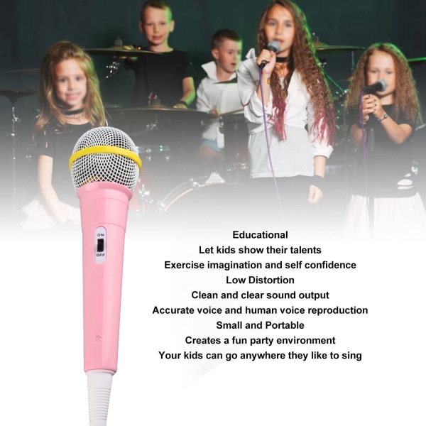 Kids Wired Microphone 3,5 mm Plug Low Distortion Bærbart musiklegetøj Børn synger mikrofon til Karaoke Family Party Pink