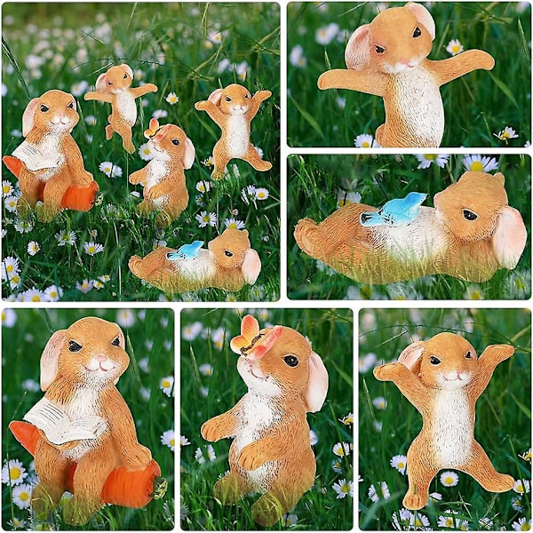 Miniatyrkaniner Figurer for Fe-hage Resin Mini Kaniner for Dukkehjem Landskap Hage Ornamenter DIY