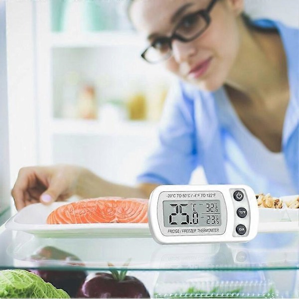 Kylskåpstermometer LCD-display Digital Vattentät Frysskåpstermometer med Magnetisk Krok Kylskåpstermometer (-20 50) Svart