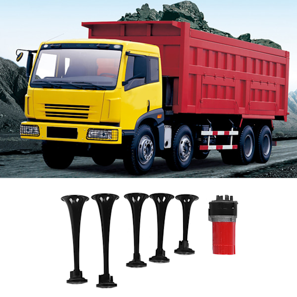 12V Universal 5 Luft Horn Kompressor Høj Musikalsk Lyd Trompet Kit til Bil Lastbil Båd (Sort)