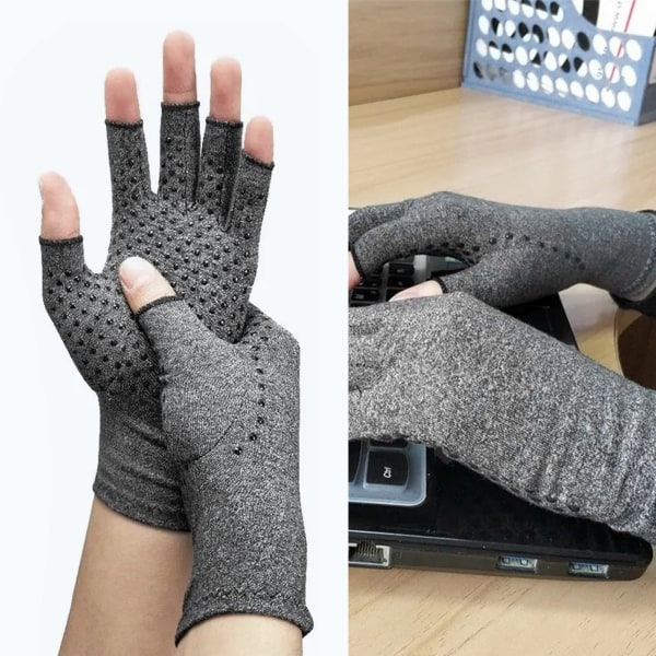 Halvfingerhandsker Stretchy arthritis Kompression Lindrer ømhed Fingerløse handsker til træning Fitness Spot Grey M