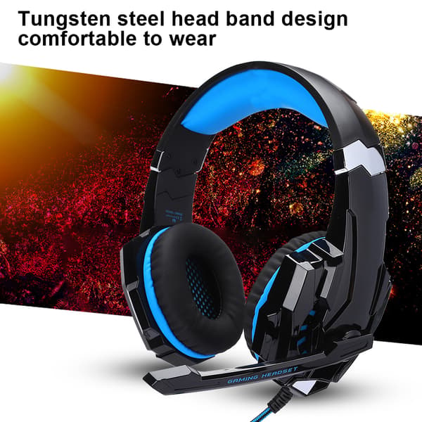 G9000 Gaming Headset Kablet Belysning Hovedtelefon med Mikrofon til PC Computerspil Sort og blå (ZXG50031)