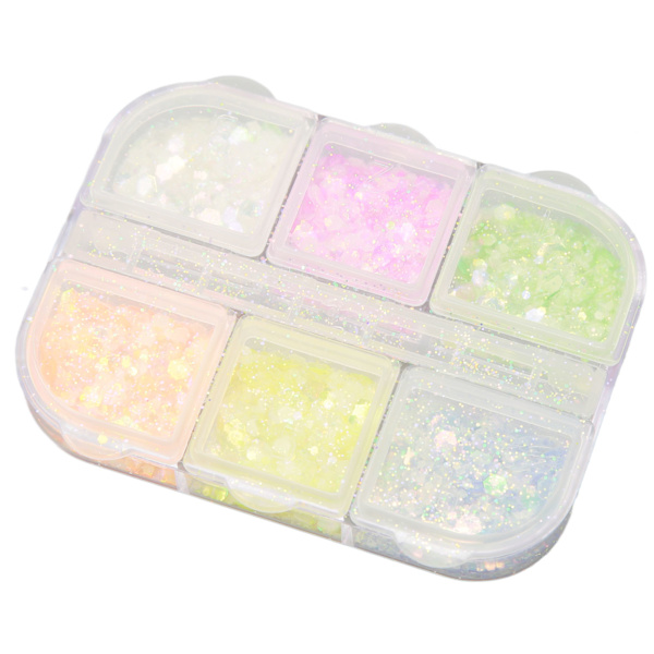 Nagelglitter blandat glitter 6 färger Lysande dekorativa nail art paljetter för gör-det-självkonst