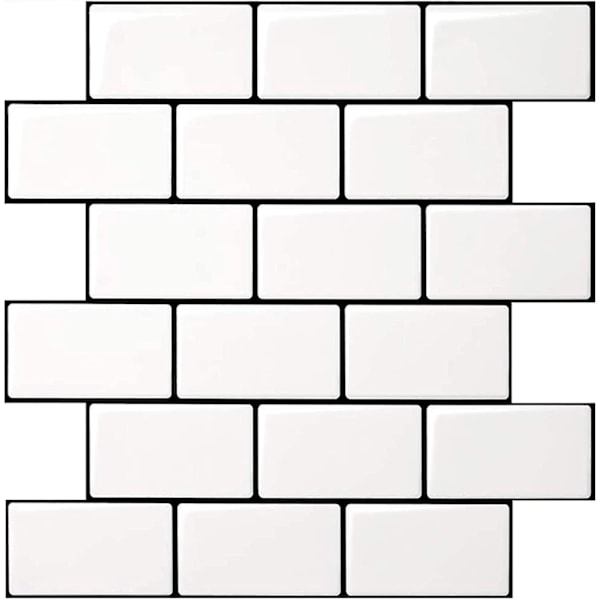 10 Kakelplattor, Självhäftande Badrumsväggplattor, Tjockare, Självhäftande Stänkskydd för Kök, Plus Självhäftande Version, 30x30x0.25cm, Vit med Svart Fog