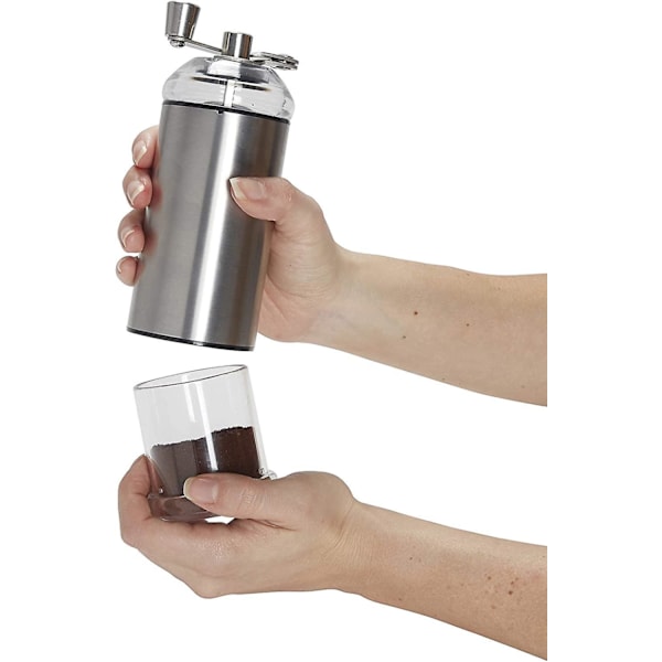 Bærbar manuell justerbar espressokvern for kaffebønner - Kompakt og praktisk, 16,5 cm, sølv