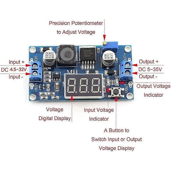 2st XL6009 DC-DC Booster Modul Justerbar Step-Up Boost Converter Modul DC-DC 4.5V-32V till 5V-35V 4A Step-Up Modul
