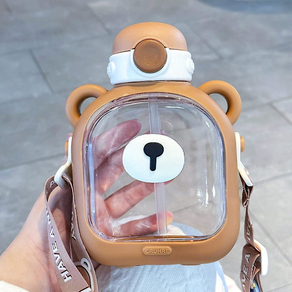 Sööt väike karu neliömäinen läpinäkyvä vesipullo (kahvi, 700ml)