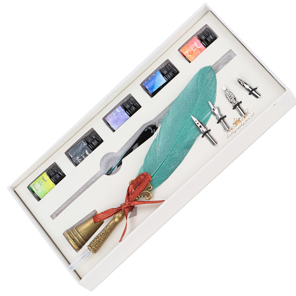 Kalligrafipenna Set Glasbläckfjäder Füllpenna med utbytbart spets Skrivpresentförpackning KitSP118043 Pärlemor Mörkgrön