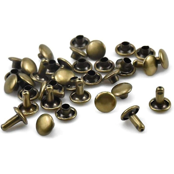100 Set Lädernitar Dubbelnit Rörformiga Nitar Dubbla Platta Runda Huvud Metallkapselnitar för DIY Läderhantverk Väska Bälte Rem Reparation Dekoration