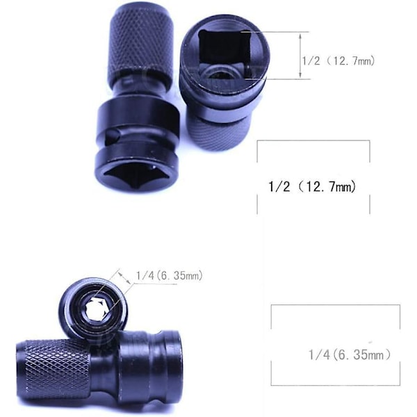 1/2\" Kvadratisk Fäste till 1/4\" Hex-fäste Adapter för Slagnyckel - Set med 2