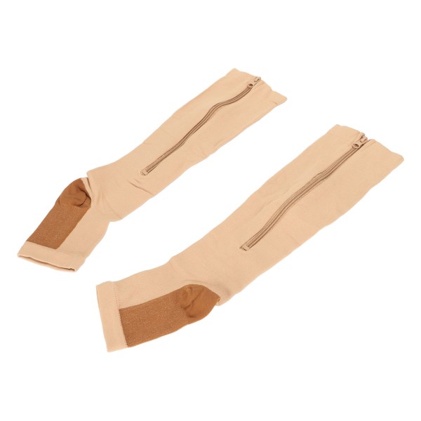 2st Dragkedja Kompressionsstrumpor Hög Stretchig Andningsbar öppen tå Kompression Vadstrumpa för promenader Löpsport L/XL