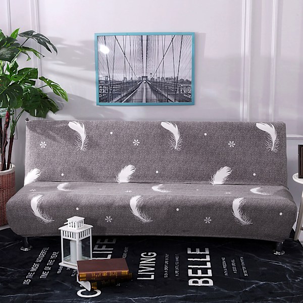 Armrestless Sofa Stretch Cover Folding Sofa Bed Protector Cover Printed Soft Sofa Slipcovers for Home Snowflake Grey Feather