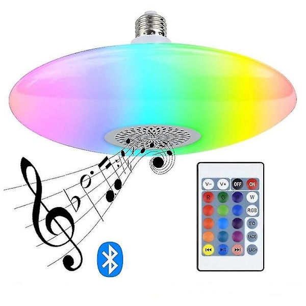 LED Lyspære Trådløs Musikk 30W RGB Dimbar Med Fjernkontroll Fargeskiftende Bluetooth Høyttaler, e27 [Energiklasse A++]