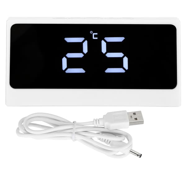 LED Digital Väckarklocka Tyst Smart Temperatur Datum Lysande Storbildsskärm Sminkspegel (Vit)