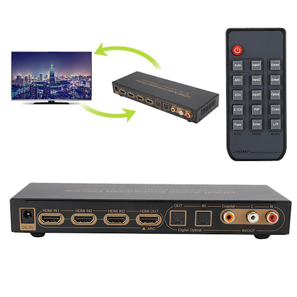 HDMI 3x1 Digitaalinen optinen audio ulostulosovitin Adapteri Muunnin Upotettu laite (100-240V)US