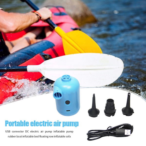 Bærbar elektrisk luft pumpe DC5V USB-kontakt padle gummibåt seng sofa flytende rad oppblåsbar pumpe med 3 dyseadapter