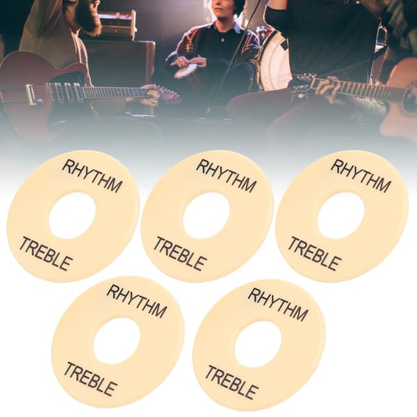 5 st. elgitarrswitchbricka i plast, tillbehör för musikinstrument, 44 mm diameter GN602 svart text