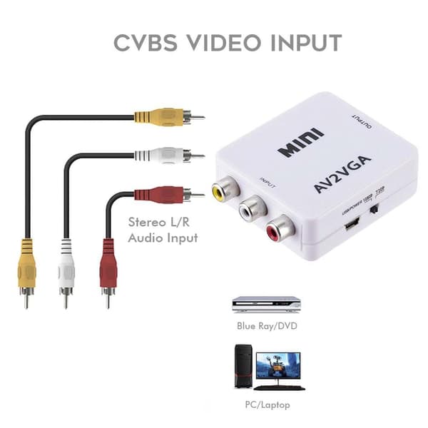 Mini HD AV til VGA Videoomformerboks AV til VGA Videoadapter Lydomformer