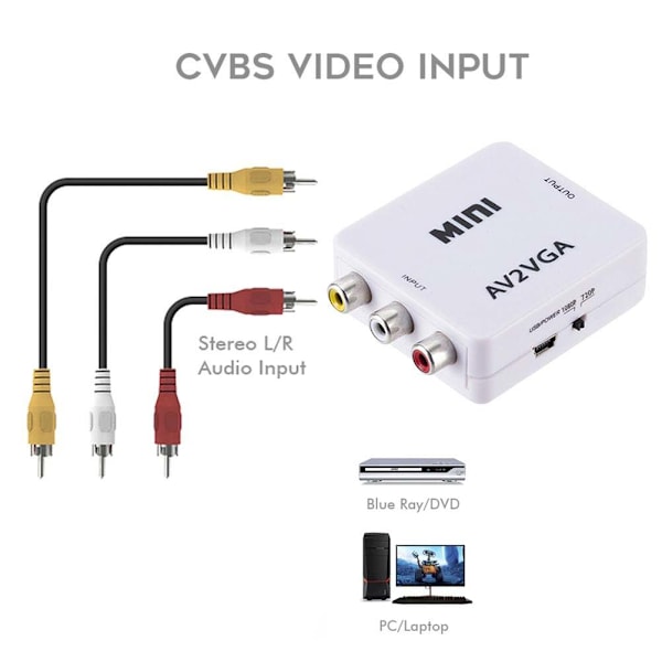 Mini High Definition AV til VGA Videokonverterboks AV til VGA Videoadapter Lydkonverter