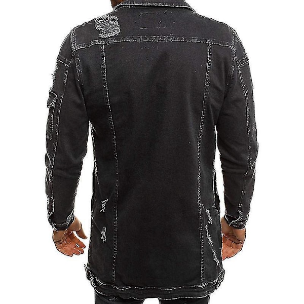 Trendig långriven denimjacka för män - Perfekt för vår och höst 2XL SVART
