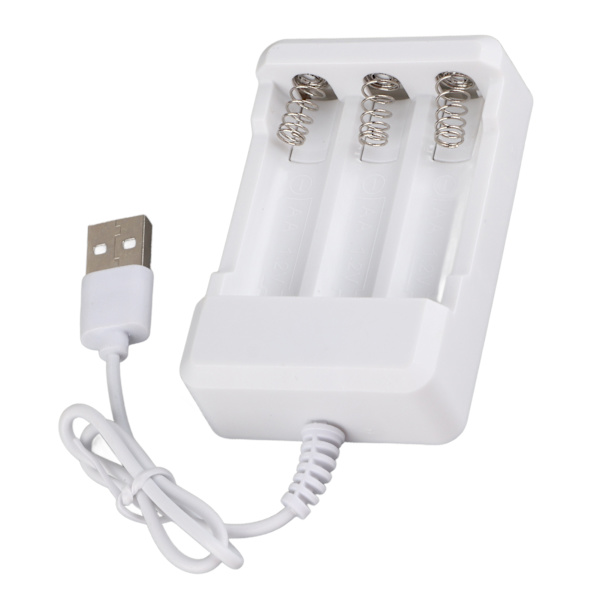 Bærbar ABS 3,6V oplader med tre stik til AA AAA genopladeligt batteri med USB-stik