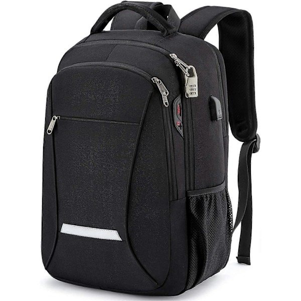 Reseryggsäck för Laptop med USB-laddning/Hörlursport, Slitstark Vattenavvisande Skolväska för Kvinnor Passar 15,6 Tums Notebook, Svart