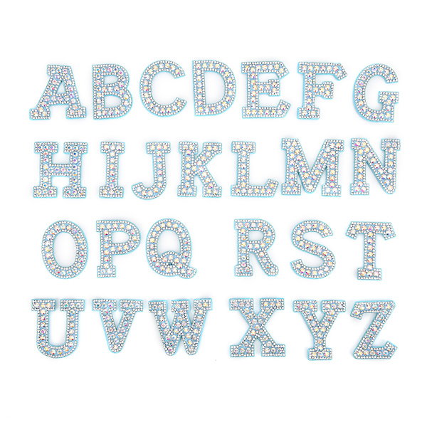 Blå Rhinestone Patches A Z 26 Engelske Bogstaver Beklædningsapplikationer Tøj Patches Stickers