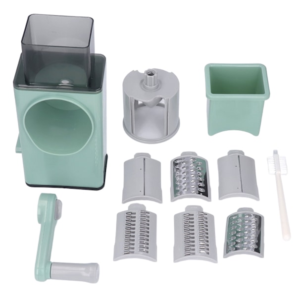 Multifunctional Vegetable Roller Cutter Rotating Manual Kitchen Grater Chopper Cheese Shredder with Handle Green