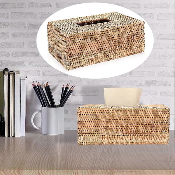 Rektangulær Vævet Tissue Papir Cover i Rattan, Dekorativ Tissue Holder Cover til Hjemmet