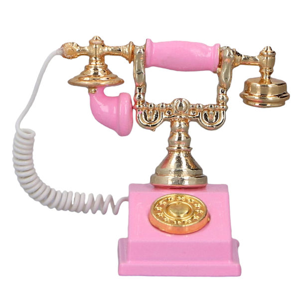 Nukkekodin minipuhelinmalli Retro-simulaatio Eurooppalainen vintage-puhelinmalli Dekoraatio 1:12 nukkekotiin Pinkki