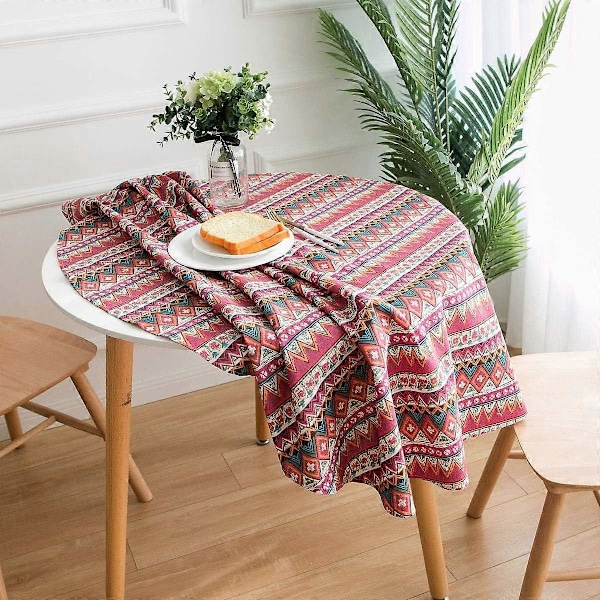 Rund dug af bomuld og linned, lille rund dug med rundt print