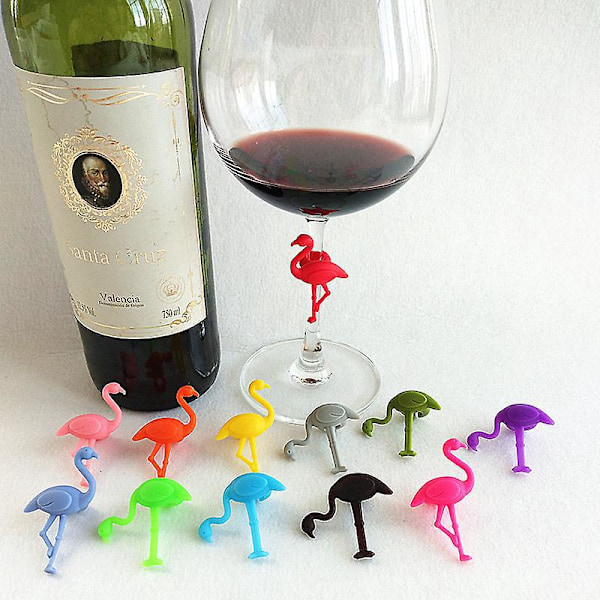 Flamingo Vinglas Charm - Set om 12, Silikon Dryckesmarkörer för Vinsmakningsparty, Återanvändbara Glasidentifierare, Vinpartytillbehör
