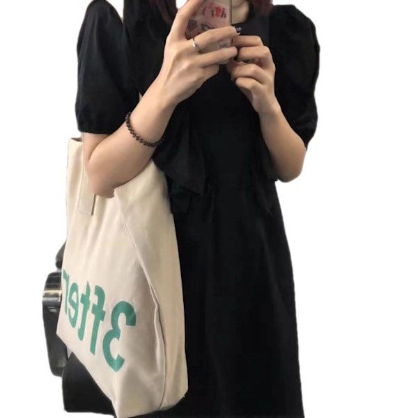 Canvas Tote Bag Enkel Hög Kapacitet Student Axelväska Med Dold Fickor För Kvinnor 3FTER Mönster